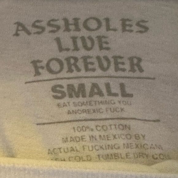 COPY - Assholes Live Forever White T-Shirt w Black Rose NEW - Picture 3 of 3